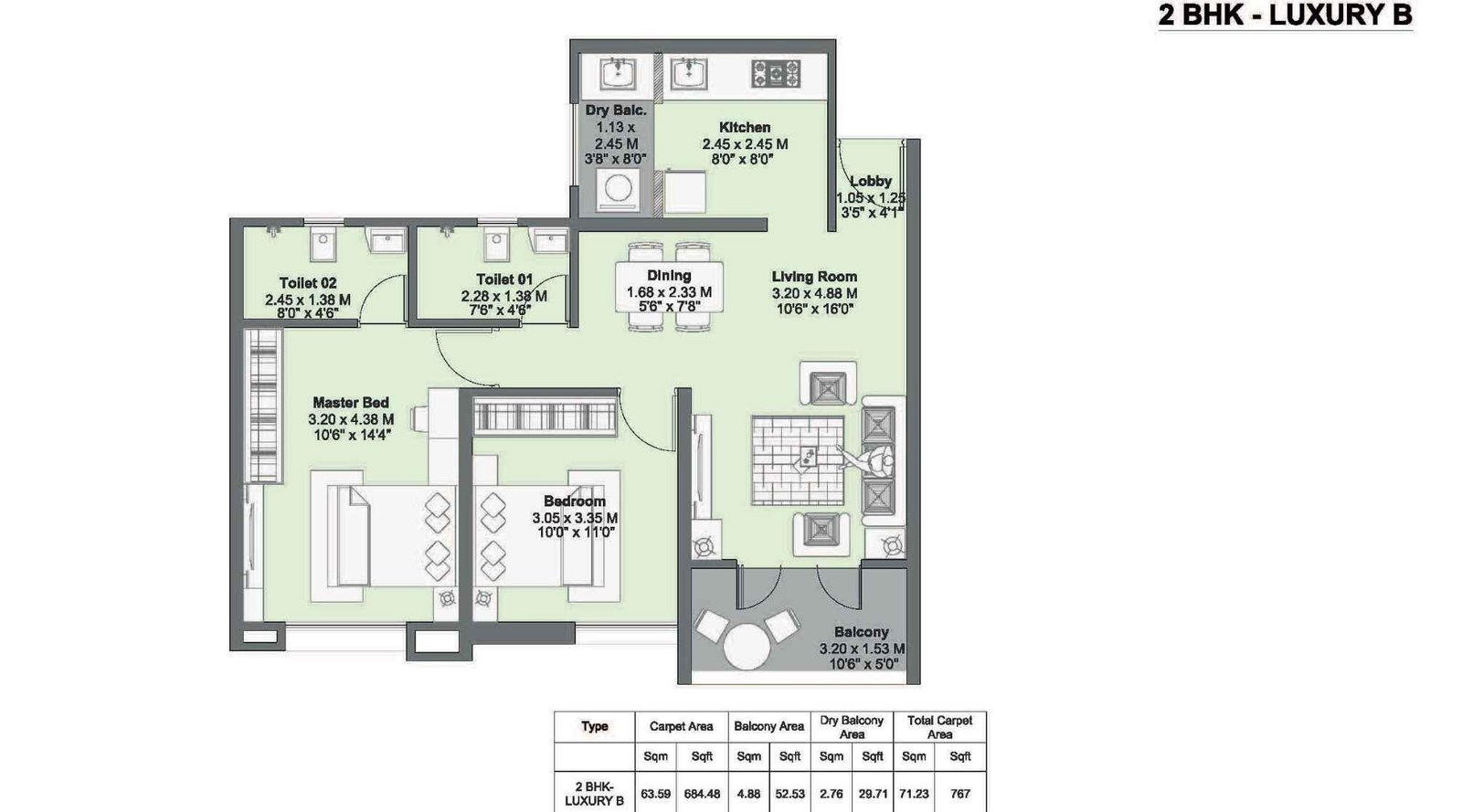 Kohinoor-Riverdale-floor-plan-2-bhk-767-sqft-B