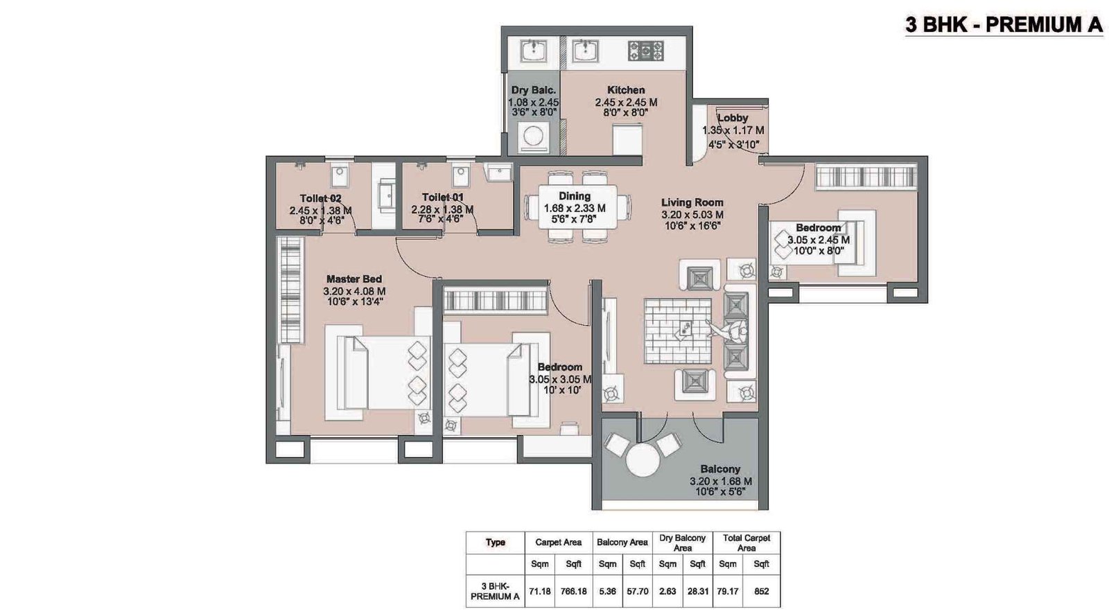 Kohinoor-Riverdale-floor-plan-3-bhk-852-sqft