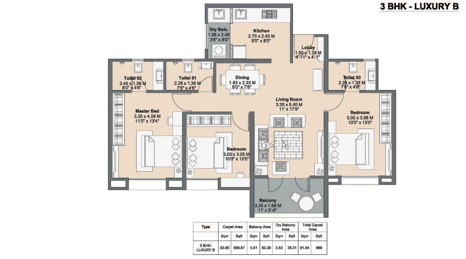 Kohinoor-Riverdale-floor-plan-3-bhk-989-sqft-B